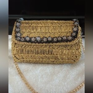Handmade Gold Woven Mini Flap Crossbody